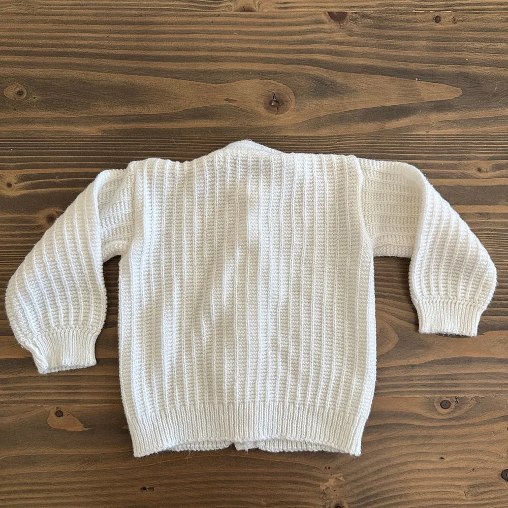 Baby Sears & Roebuck White Knit Cardigan Sweater Pink Floral 12 Months Vintage